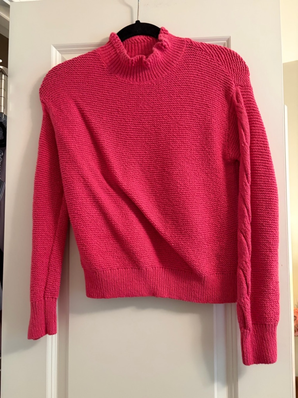 J. Crew Hot Pink Ribbed Mock Neck Sweater